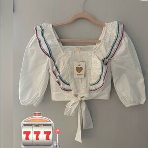 Cute boho top from La Diosa brand in white, size large, looks medium.